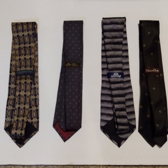 4 Silk Ties, Claybrooke, Gino Pompeii, Stafford, Oscar De La Renta, pre-owned - Picture 2 of 8